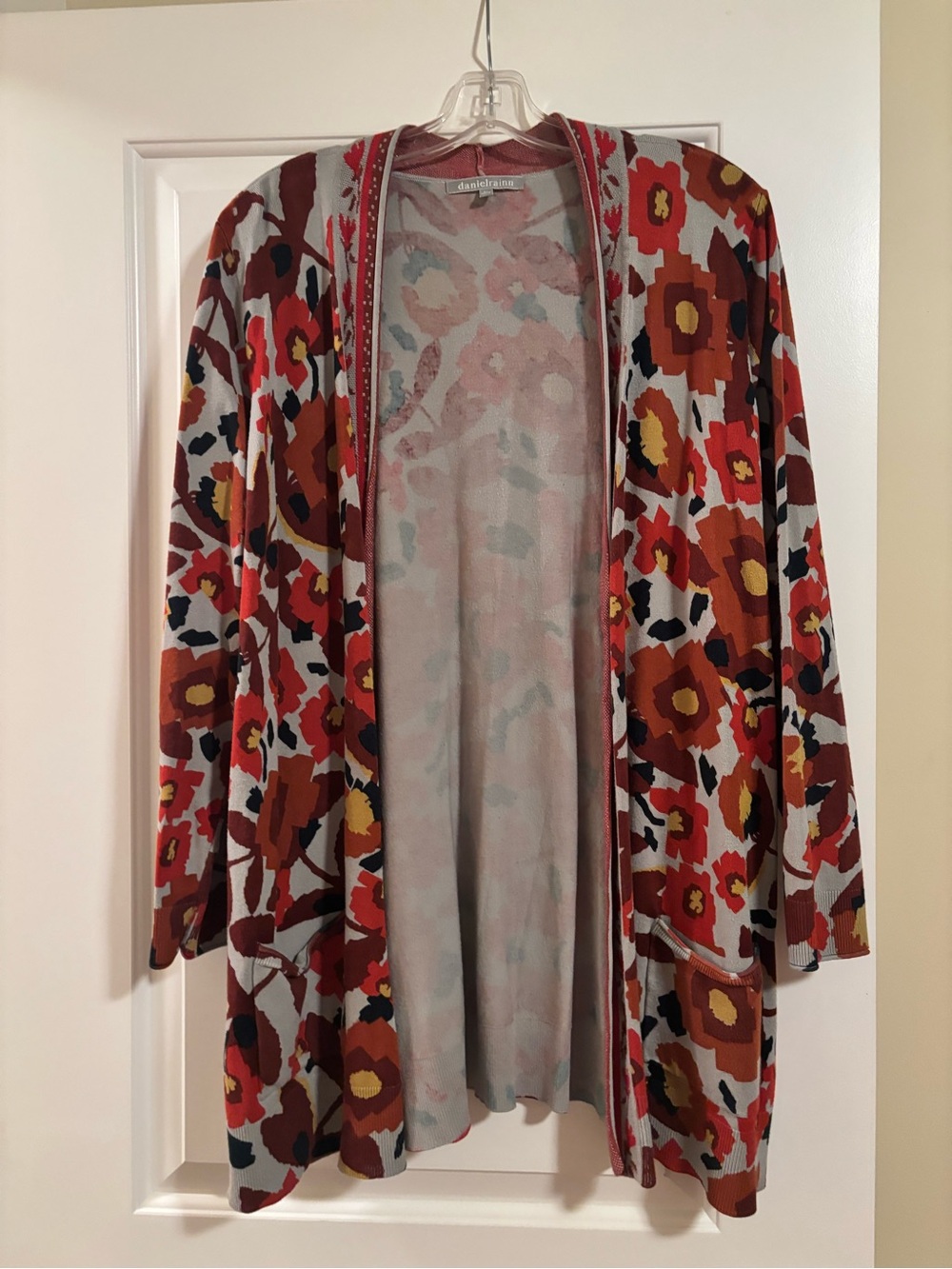Daniel Rainn Red Rust Floral Open-Front Cardigan